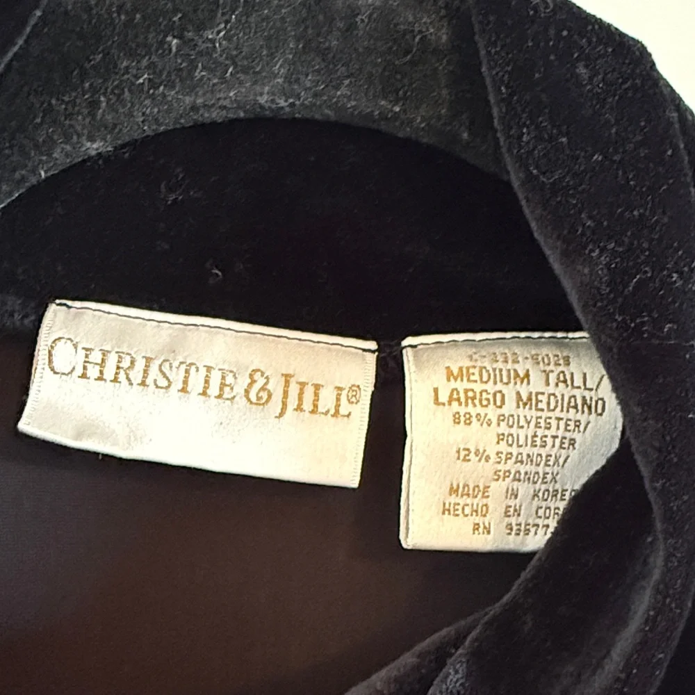 Vintage Christie & Jill Black Velvet Turtleneck Top Size Medium Tall - Picture 2 of 6